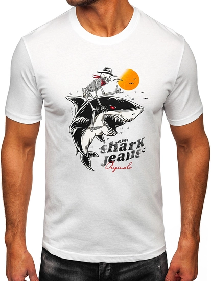 Herr Bomulls T-shirt med tryck Vit Bolf MPO3502