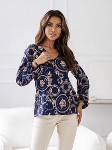 Dam Långärmad Blus med tema Marinblå Bolf 8207A