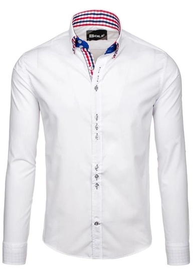 Herr Elegant Långärmad Skjorta Vit Bolf 0926