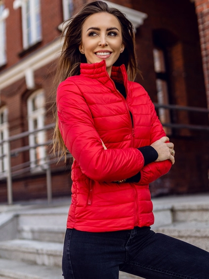 Dam Quiltad Lättviktsjacka med Ståkrage Mörkröd Bolf 1141