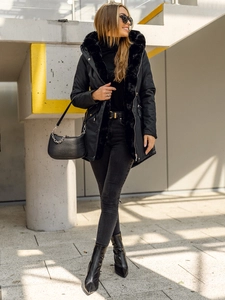 Dam Vinterparkas med huva Svart Bolf 5M762