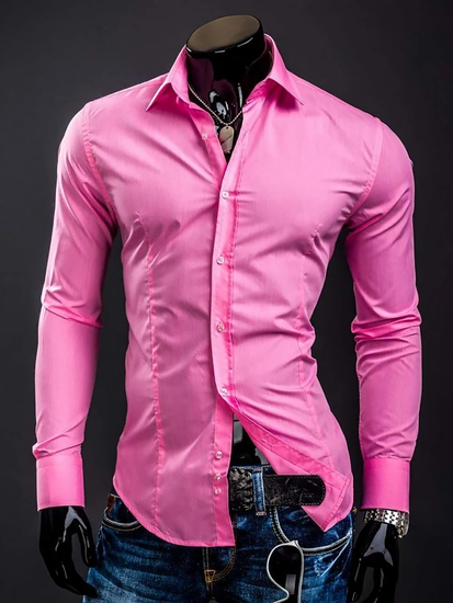 Herr Elegant Långärmad Skjorta Korallfärgad Bolf 1703A