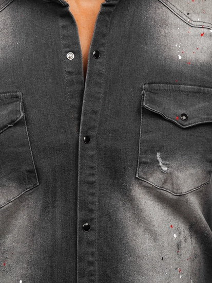 Herr Långärmad Jeansskjorta Grafitgrå Bolf R710