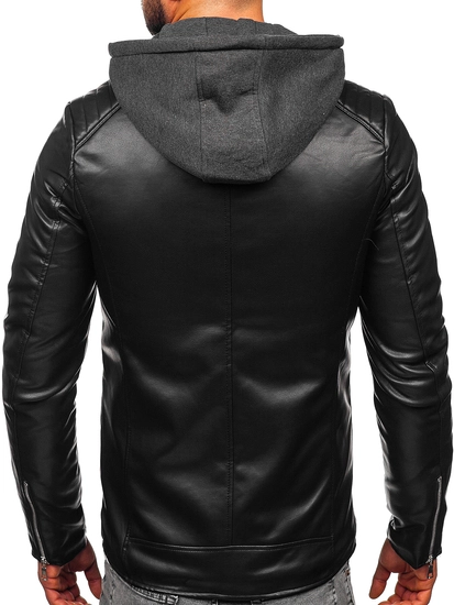 Herr Skinnjacka Bikermodell med huva Svart Bolf 11Z8012-A