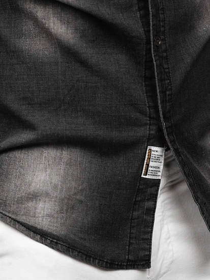 Herr Långärmad Jeansskjorta Svart Bolf MC703N