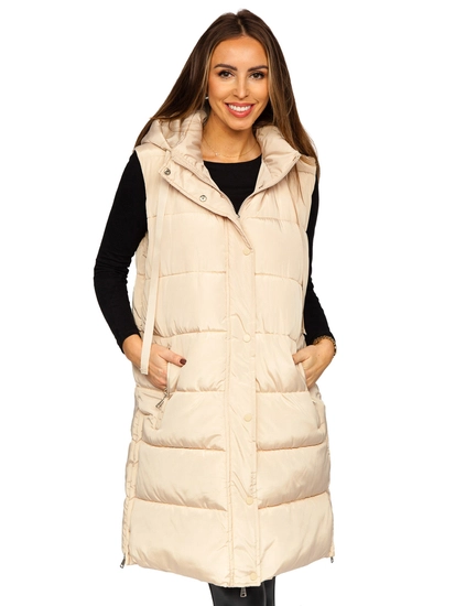 Dam Lång Quiltad Oversize Väst Beige Bolf 81276