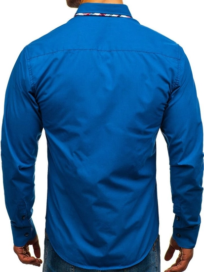 Herr Elegant Långärmad Skjorta Blå Bolf 4704-1