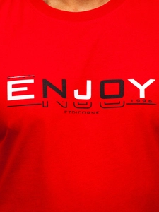 Herr Bomulls T-shirt med tryck Röd Bolf 14739