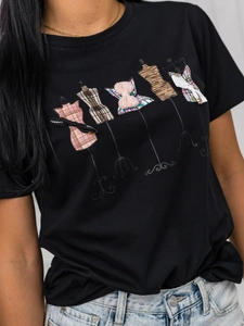 Dam T-shirt med tryck Svart Bolf 97T2111