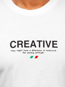 Herr T-shirt i bomull med tryck Vit Bolf 14759