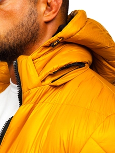 Herr Quiltad Vinterjacka Kamelfärgad-Svart Bolf 6593