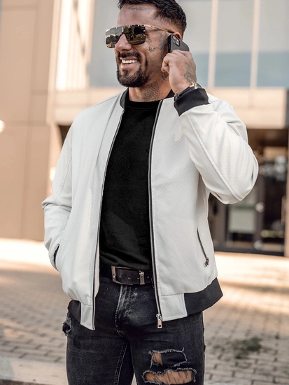 Herr Skinnjacka Bomber Vit Bolf 7110A2