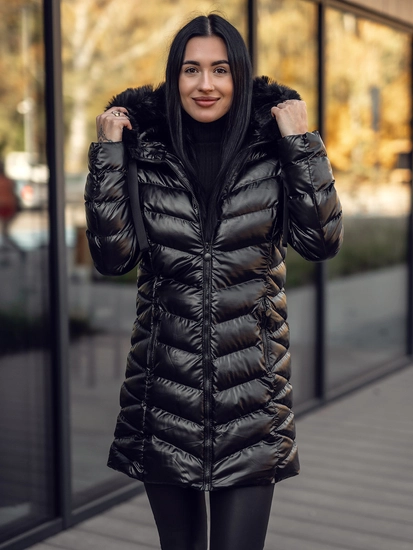 Dam Quiltad Vinterjacka med huva Svart Bolf 5M3139A