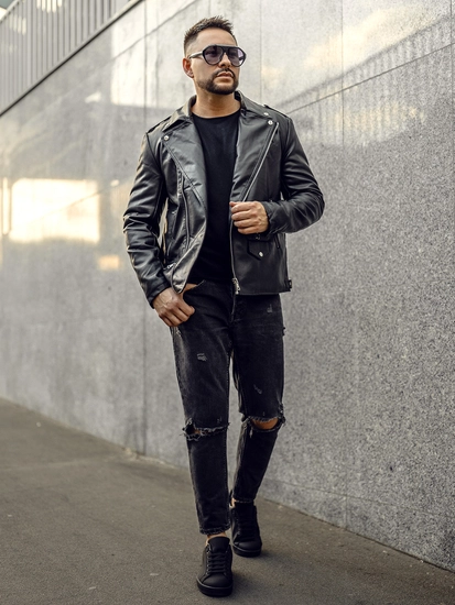 Herr Skinnjacka Bikermodell Svart Bolf 11Z8014