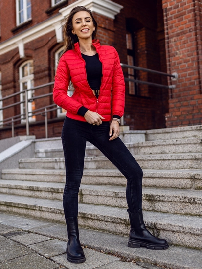 Dam Quiltad Lättviktsjacka med Ståkrage Mörkröd Bolf 1141