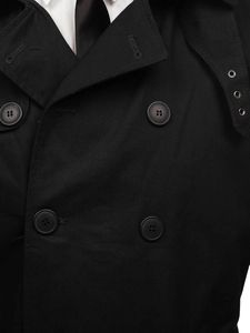 Herr Dubbelknäppt Trenchcoat med hög krage och bälte Svart Bolf 5569