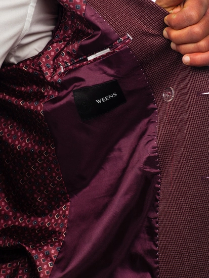 Herr Dubbelbröstad Casual Kavaj Vinröd Bolf 003