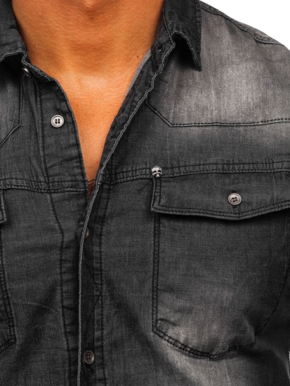 Herr Långärmad Jeansskjorta Svart Bolf MC703N