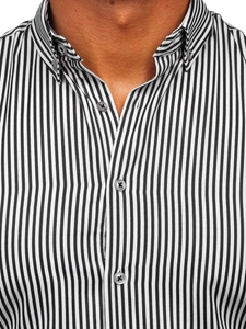 Herr Randiga Långärmad Skjorta Svart Bolf 22731