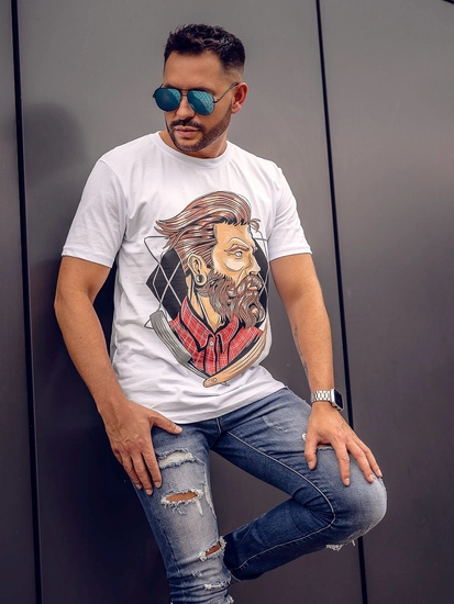 Herr Bomulls T-shirt med tryck Vit Bolf 143024A