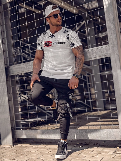 Herr Bomulls T-shirt med tryck Vit Bolf 14744A