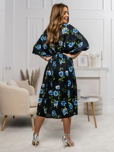 Dam Lång Blommig Klänning Svart-Blå Bolf XY202116