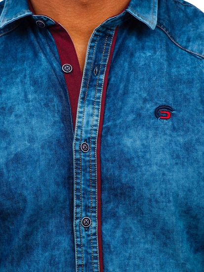 Herr Kortärmad Jeans-skjorta Blå Bolf 19640