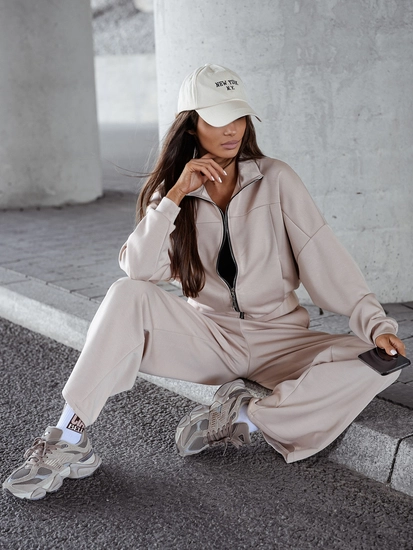 Dam 2-delad Träningsoverall med dragkedja och smör Beige Bolf 821109