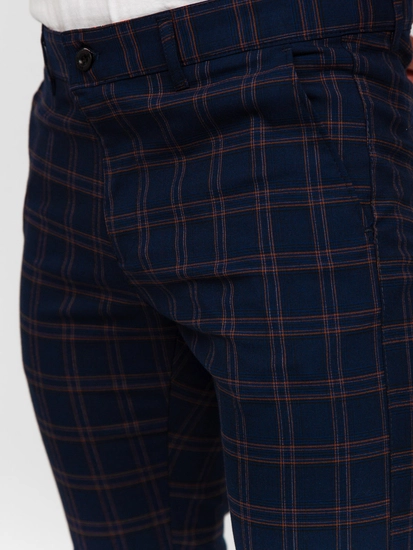 Herr Eleganta rutiga byxor Marinblå Bolf 184170
