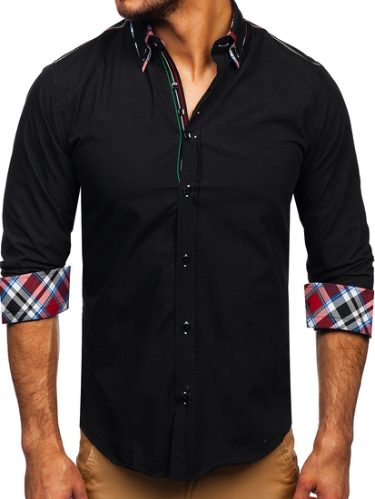 Herr Elegant Långärmad Skjorta Svart Bolf 2705