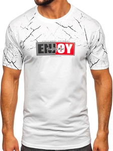 Herr Bomulls T-shirt med tryck Vit Bolf 147737