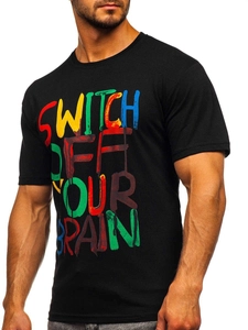 Herr T-shirt med tryck Svart Bolf 1181