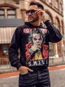 Herr Huvtröja med tryck Svart Bolf 6384A