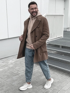 Herr Dubbelknäppt Vinterrock med hög krage Svart Bolf 1048B