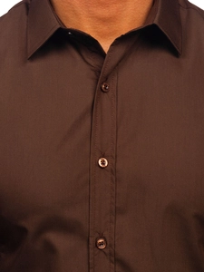 Herr Elegant Långärmad Skjorta Brun Bolf 1703