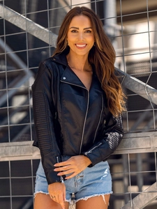 Dam Leather Biker Jacket Svart Bolf 11Z8037A