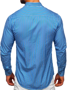 Herr Randig Långärmad Skjorta Blå Bolf 22730