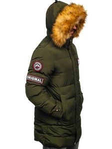 Herr Lång Quiltad Vinterjacka Kaki Bolf 6476