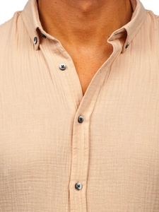 Herr Långärmad Muslin Skjorta Beige Bolf 22746