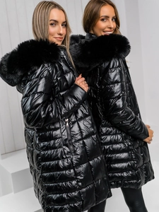 Dam Lång Quiltad Vinterjacka med huva Svart Bolf 16M9120A2