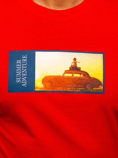 Herr Bomulls T-shirt med tryck Röd Bolf MPO3559