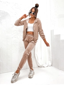 Dam 2-delad Träningsoverall i velour Beige Bolf 829