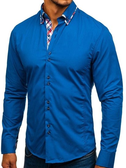 Herr Elegant Långärmad Skjorta Blå Bolf 4704-1