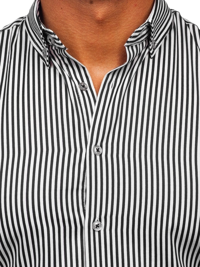 Herr Randiga Långärmad Skjorta Svart Bolf 22731