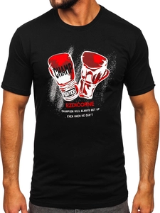 Herr Bomulls T-shirt med tryck Svart Bolf 14751