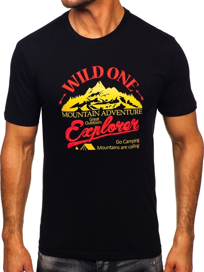 Herr Bomulls T-shirt med tryck Svart Bolf MPO3484