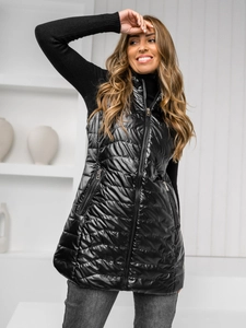 Dam Lång Quiltad Väst med huva Svart Bolf 7632