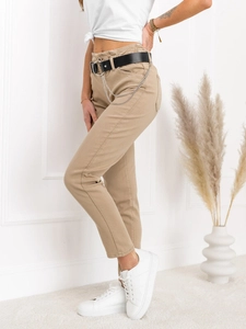 Dam High Waist Jeans med Bälte Beige Bolf LA689