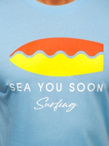 Herr Bomulls T-shirt med tryck Blå Bolf MPO3457