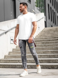 Herr Jeans Slim Fit med hängslen Svart Bolf KX968-C